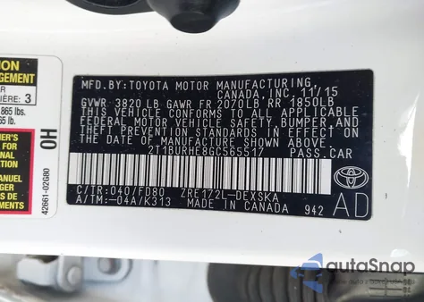 2016 Toyota Corolla S Plus from USA, damaged, VIN 2T1BURHE8GC565517